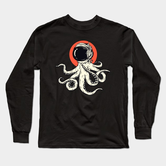 Vintage Astronaut Octopus Sketch // Retro Space Octopus Long Sleeve T-Shirt by Now Boarding